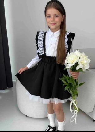 Шкільний сарафан, шкільна форма сарафан з воланами і білим мереживом