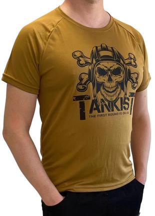 Військова тактична футболка coolmax койот із принтом tankist якісна армійська футболка вологовідведення3 фото