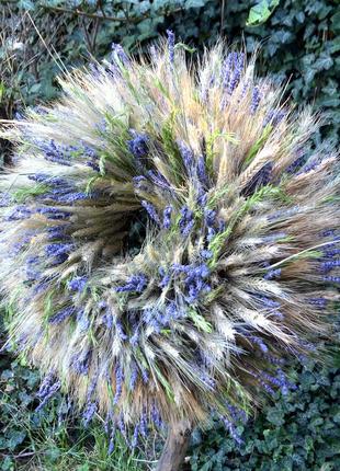 Декоративний вінок з жита, лаванди та розмарину, ароматний оберіг для дому, 65 см