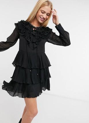 Чорна міні-сукня river island із плісе із зав’язкою і рюшами
