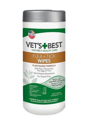 Vet`s best flea tick wipes (ветс бест флеа тік вайпс) вологі серветки від бліх, кліщів і комах для собак