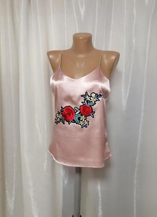 Пляжная маечка из плотного атласа с вышивкой