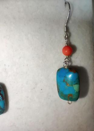 Серьги из серебра 925 пробы и натуральной бирюзы.