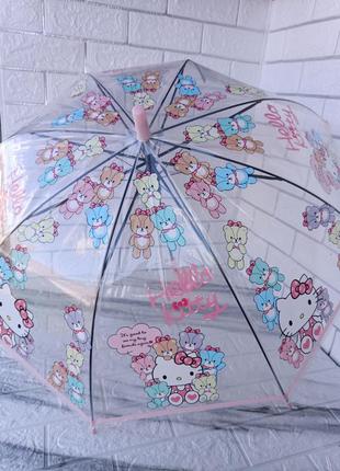 Детский зонт hello kitty прозрачный со свистком