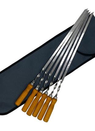 Набір шампурів з дерев'яною ручкою в чохлі 580х10х3мм - 6 шт топ