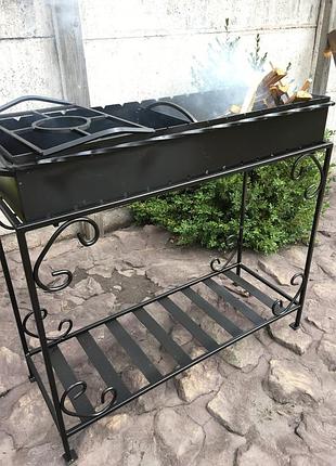 Мангал із дровницею на 15 шампурів 4мм топ