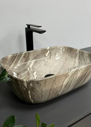 Умивальник накладний vbi ravena 460x320x135 мм прямокутний коричневий vbi-011211