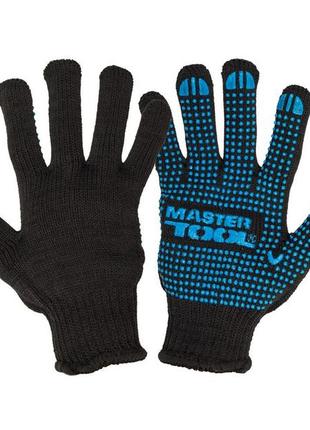 Перчатки трикотажные extra с пвх-точками, полиэстер 7 класс 3 нити, черно-синие топ