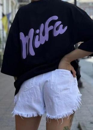 Футболка оверсайз милфа, milfa, женская, xl,сиреневая, фиолетовая,принт