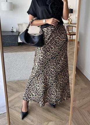 Спідниця — максі жіноча, довга, плюс сайз, батал, бежева леопардова