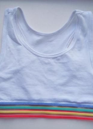 Белый коттоновый топ tu на девочку 7-8 лет / короткий топик с цветной резинкой