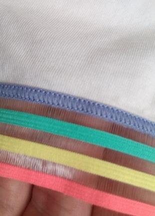 Белый коттоновый топ tu на девочку 7-8 лет / короткий топик с цветной резинкой
