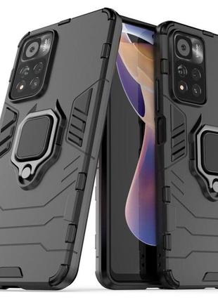 Чехол fiji ring для xiaomi redmi note 11 pro plus 5g бронированный бампер с кольцом черный