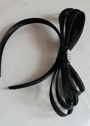 Обруч обідок із чорним бантом і стразами в стилі гетсбі, ретро, у стилі мафія, 30-40 років