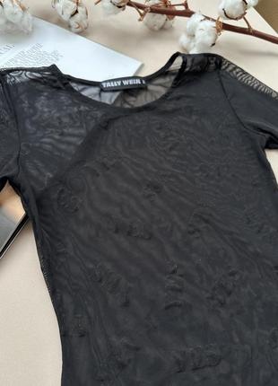 Боди черное прозрачное сеточка с длинными рукавами