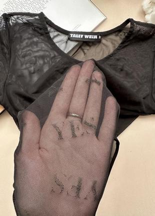 Боди черное прозрачное сеточка с длинными рукавами