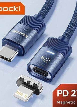 Магнітний кабель usb type c lightning toocki 27 w 6 a 1 м, швидке заряджання, передавання даних