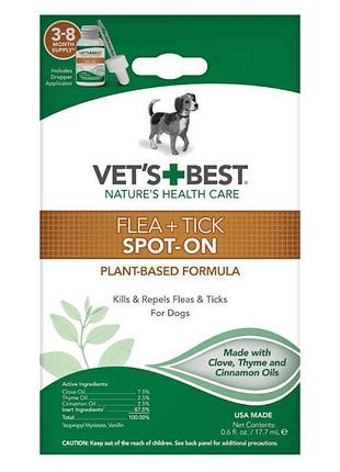 Vet`s best flea tick spot on (ветс бест флеа тік спот он) засіб проти бліх і кліщів для собак усіх порід