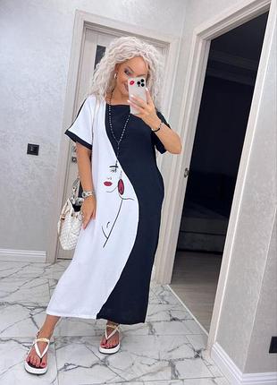 Літня сукня вільного крою в стилі бохо по боках розрізи креп жатка