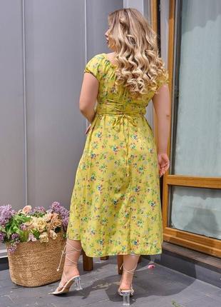 Женское летнее платье миди с разрезом в цветы,женское лого оплатье мыды с разрезом в зветок3 фото