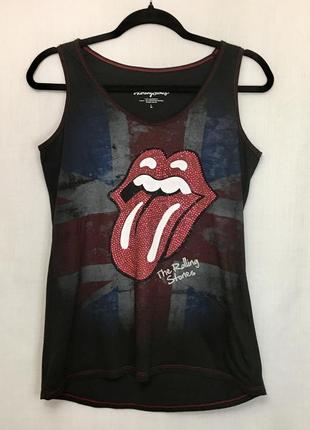 Винтажная черная майка мерч the rolling stones со стразами