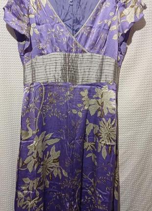 Ро23 шелковое роскошное гламурное сиреневое женское платье платье с короткими рукавами на запах шелк3 фото