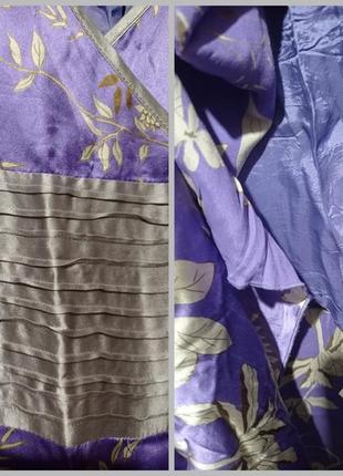 Ро23 шелковое роскошное гламурное сиреневое женское платье платье с короткими рукавами на запах шелк8 фото
