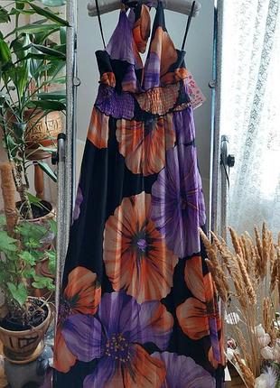 Шикарное шифоновое платье с открытой спиной в сиреневый цветочный принт alc rock!) 38-42 размер)