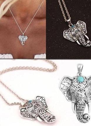 Подвеска слон с бирюзой на шнурке2 фото