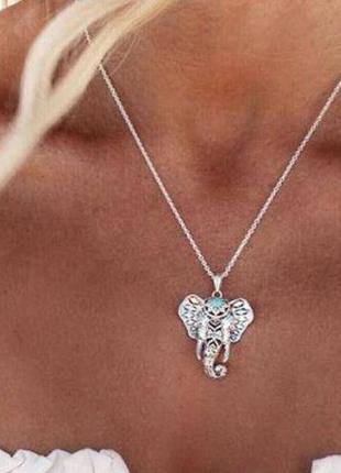 Подвеска слон с бирюзой на шнурке3 фото