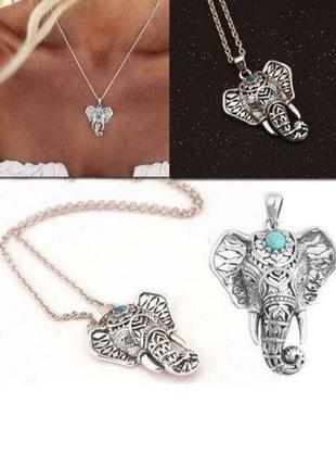 Подвеска слон с бирюзой на шнурке5 фото