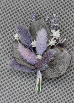 Рустик свадебные бутоньерки для жениха, цветочки для гостей, букетики из сухоцветов арт. 11582 фото