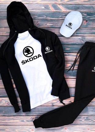 Худі зіпер + футболка + спортивні штани + кепка спортивний костюм високої якості весна з принтом фольксваген шкода чорний весна