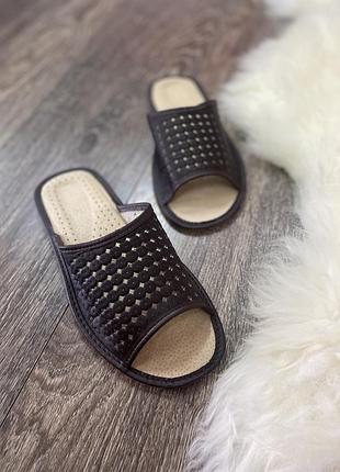 Шкіряні тапки сітка, тапочки з перфорацією