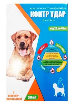 Краплі на холку контр удар для собак 20-40 кг 3 піпетки по 3 мл (4820098821525)