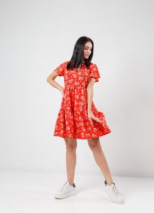 Короткое летнее платье с цветочным принтом v-образным вырезом6 фото