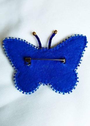Брошка комаха синій метелик з кристалами та стразами5 фото