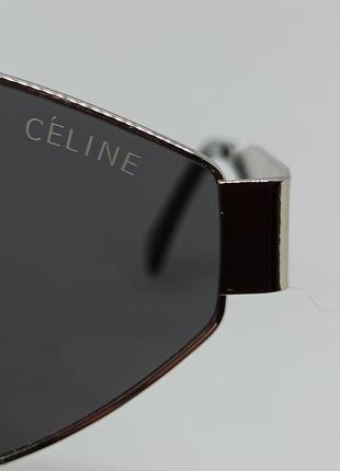 Очки в стиле celine женские солнцезащитные ромбовидные черные в серебристой металлической оправе9 фото