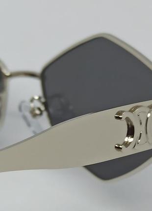 Очки в стиле celine женские солнцезащитные ромбовидные черные в серебристой металлической оправе8 фото