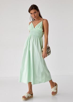 Однотонный сарафан с резинкой на талии цвет мятный размер l fl_000413