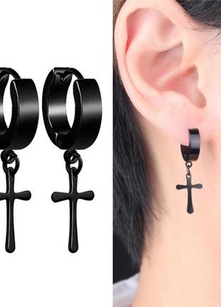 Чорні сережки хрестики у стилі панк рок хіп хоп гот кульчики хрест унісекс