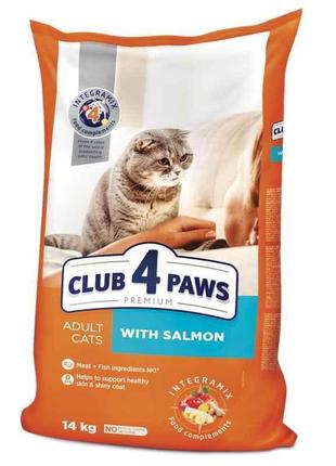 Club 4 paws (клуб 4 лапы) premium adult cat Adopt salmon сухой корм с лососем для взрослых котов