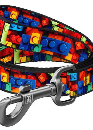 Повідець для собак нейлоновий waudog nylon, малюнок "блоки", m, ш 20 мм, дов 122 см