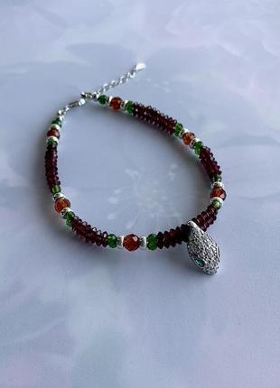 Эксклюзивный серебряный браслет из натуральных камней с подвесом "браслет клеопатры"6 фото