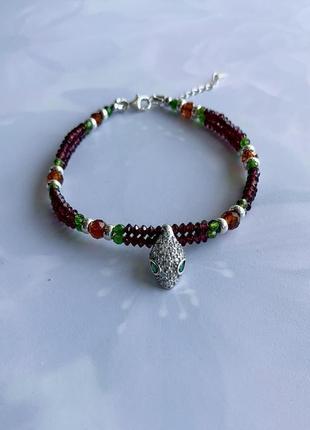 Эксклюзивный серебряный браслет из натуральных камней с подвесом "браслет клеопатры"4 фото