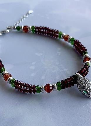 Эксклюзивный серебряный браслет из натуральных камней с подвесом "браслет клеопатры"1 фото