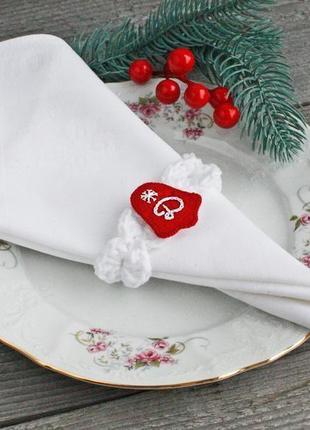 Новорічні кільця для серветок купити новорічний декор білий червоний1 фото