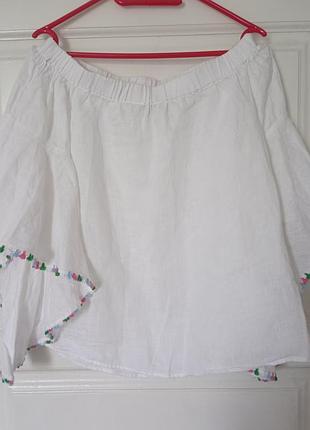 Лляна  літня біла блуза р.s