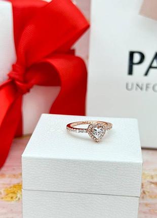 Серебряная кольца «блестящее прозрачное сердце» в позолоте rose