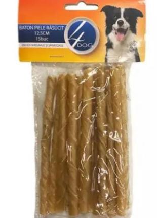 2687 ласощі для собак 4dog виті шкіряні палиці (15 шт)